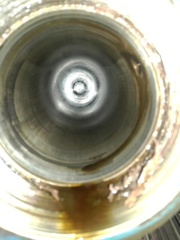 Inside of a hydraulic cylinder barrel during inspection