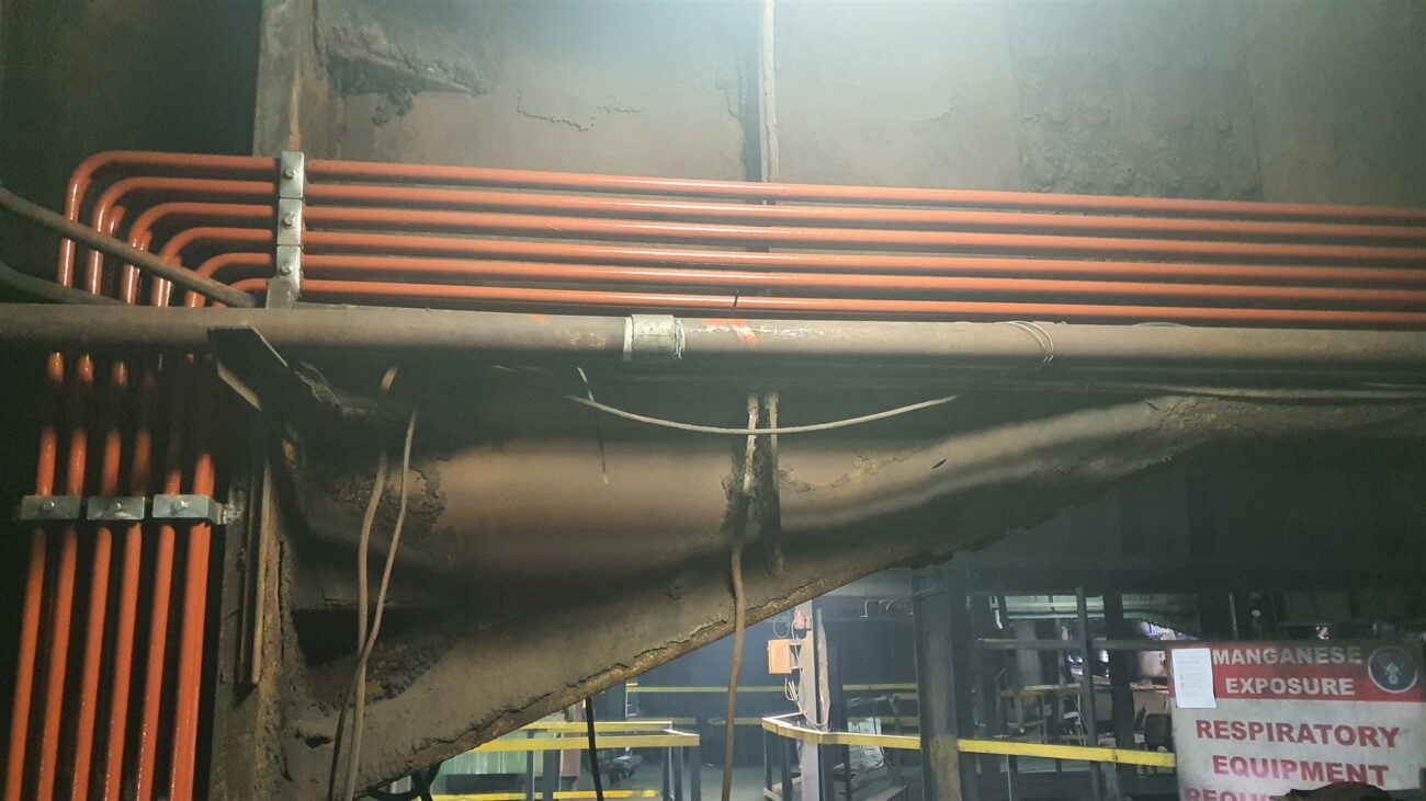 Overhead lubrication line run installed and painted