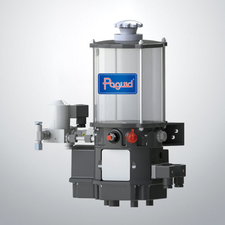 Electric grease dosing pump with transparent reservoir supplied by Hydraulic Squad