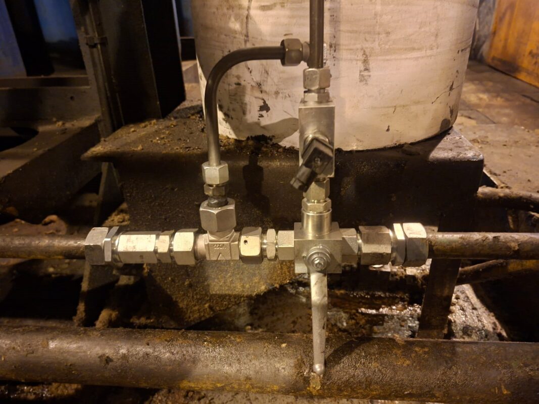 Isolation valve and pipework installed on site at the accumulator